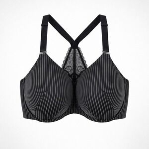 Cacique Boost Plunge Bra Size 42 DD Black Neutral Front Closure Striped